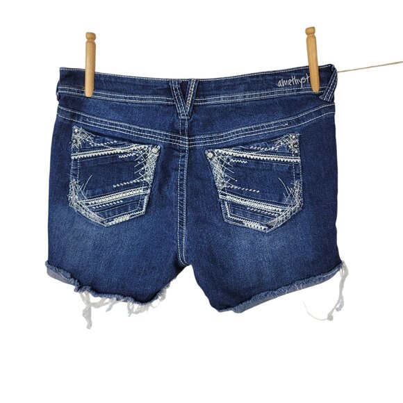 Amethyst Denim Jean Shorts Size 10 11 34" Waist Medium wash Embroidered Pockets - Picture 4 of 6